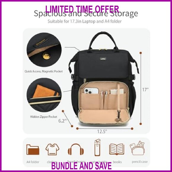 Large 17.3in Laptop Backpack USB Charger Water Bottle Holder Travel - Picture 4 of 7